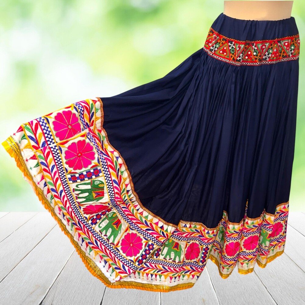 Vtg Banjara Maxi Skirt Kutch Embroidered Mirror Work Elephant Boho India OS